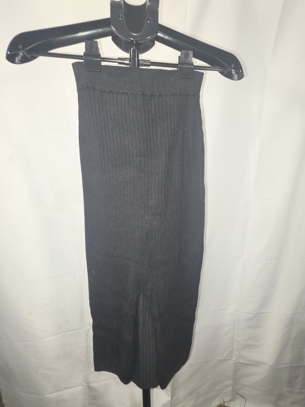 Free People XS Black Ribbed Knit Maxi Skirt Stretch Slit Boho